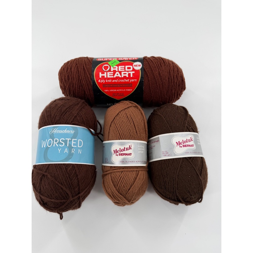 Lot of 4 Brown Acrylic Yarn Red Heart Herrschner Bernat Worsted Crochet Knitting
